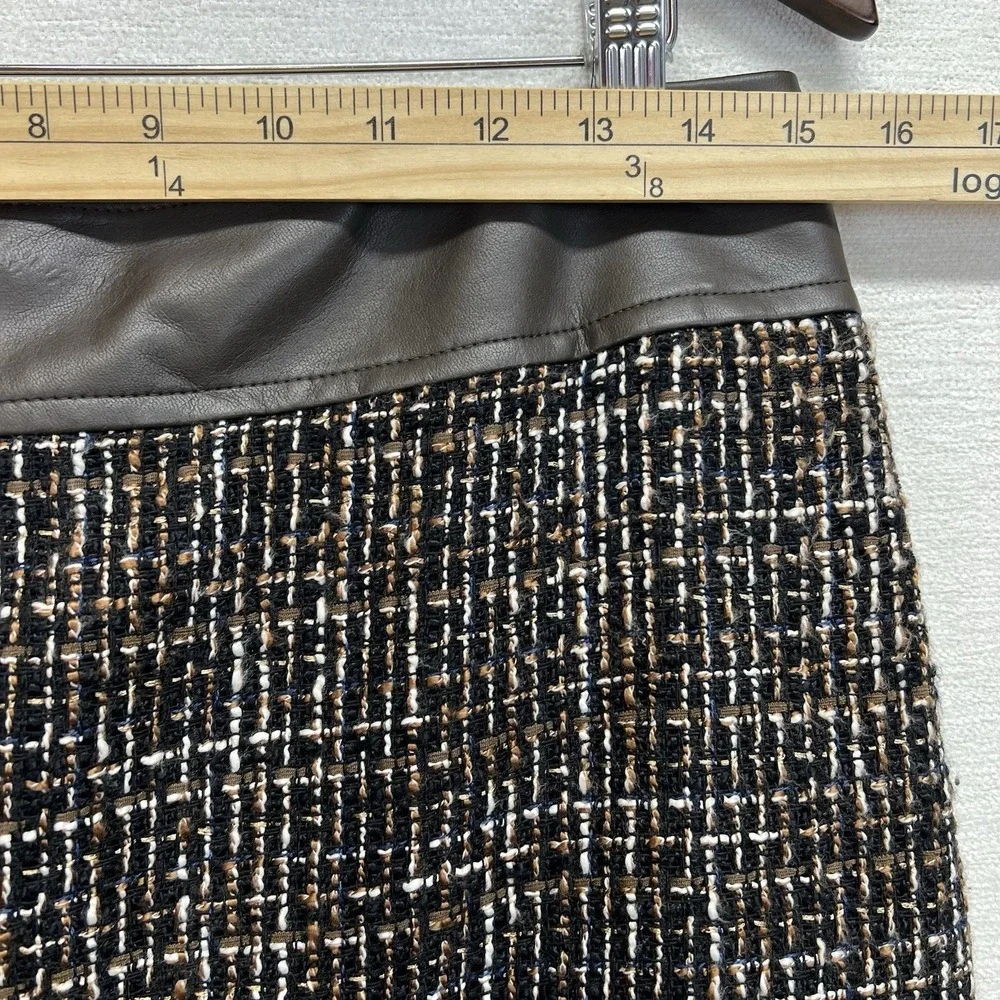 J.McLaughlin Pencil Skirt Womens 8 Brown Tweed Faux Leather Trim Back Vent‎